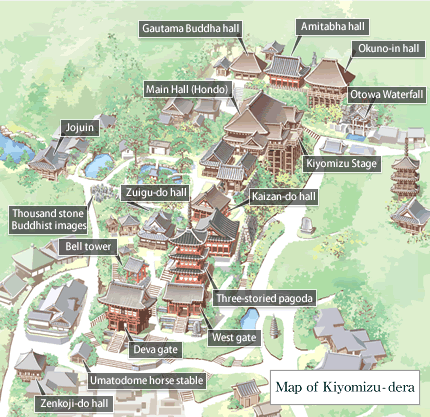 Mapa del conjunto Kiyomizudera — Kyoto, Japón