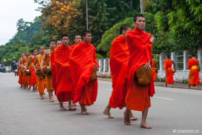 Ceremonia del Tak Bat, la gente da comida a los monjes a las 5 de la mañana © Juanjo Cacho — Luang Prabang, Laos