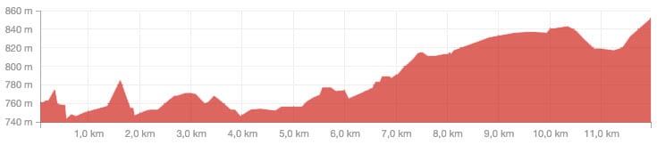 Perfil y altimetría del maratón de Palestina. Corresponde a un tramo de 10,5km que se hace ida y vuelta 2 veces