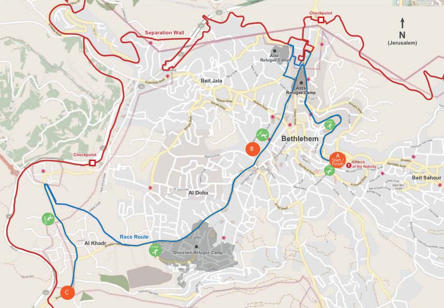 Recorrido maratón de Palestina en Belén